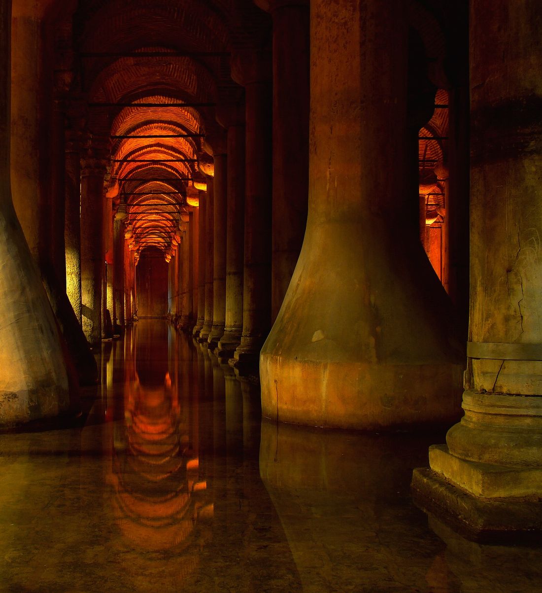 The columns of the Basilica Cistern, an ancient underground reservoir in Istanbul